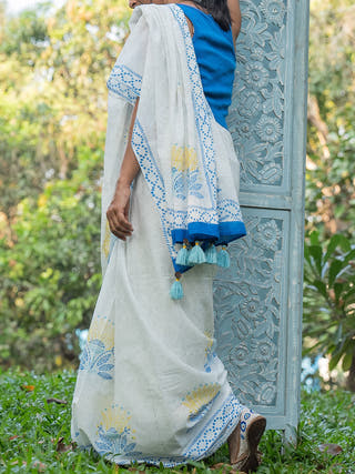 Mosaic Mul Cotton Saree Blue Mogasu