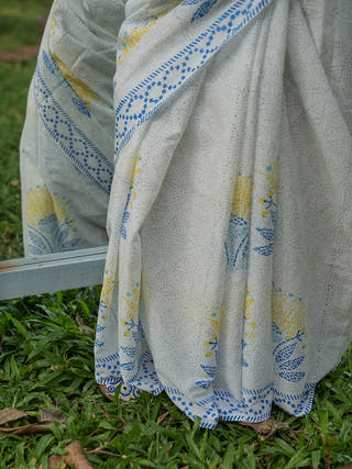 Mosaic Mul Cotton Saree Blue Mogasu