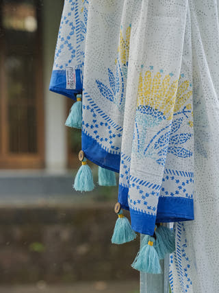 Mosaic Mul Cotton Saree Blue Mogasu