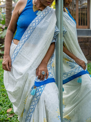 Mosaic Mul Cotton Saree Blue Mogasu