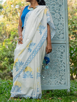 Mosaic Mul Cotton Saree Blue Mogasu
