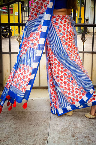 Vel Butti Mul Cotton Saree Blue Mogasu