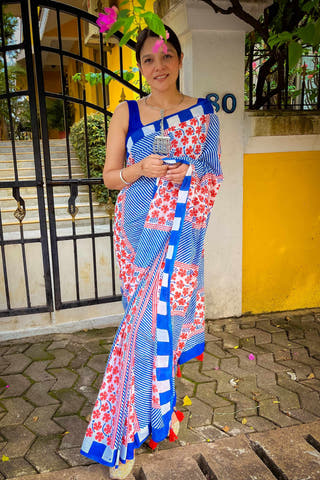 Vel Butti Mul Cotton Saree Blue Mogasu