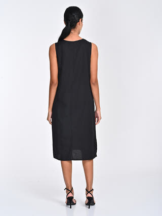 Tencel Solid Black Sleeveless Midi Dress Saltpetre