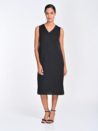 Tencel Solid Black Sleeveless Midi Dress Saltpetre