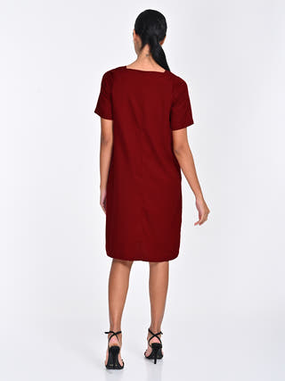 Tencel Solid Maroon Midi Dress Saltpetre