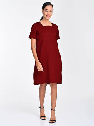 Tencel Solid Maroon Midi Dress Saltpetre