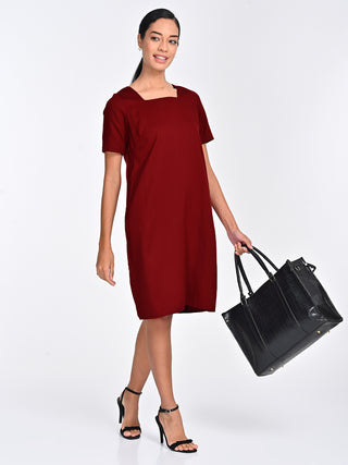 Tencel Solid Maroon Midi Dress Saltpetre