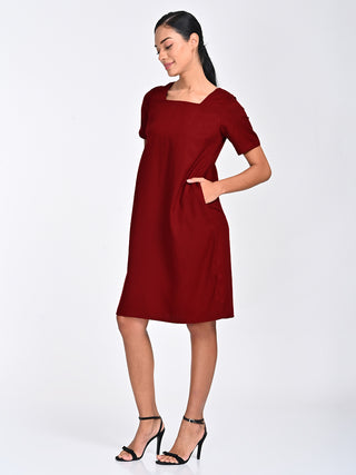 Tencel Solid Maroon Midi Dress Saltpetre