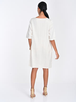 Tencel Solid Cream Boat Neck Dress Saltpetre