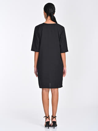 Solid Tencel Black Knee Length Dress Saltpetre