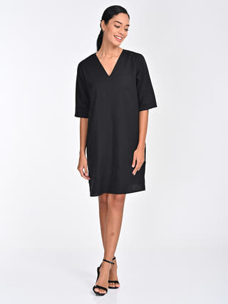 Solid Tencel Black Knee Length Dress Saltpetre
