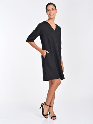 Solid Tencel Black Knee Length Dress Saltpetre