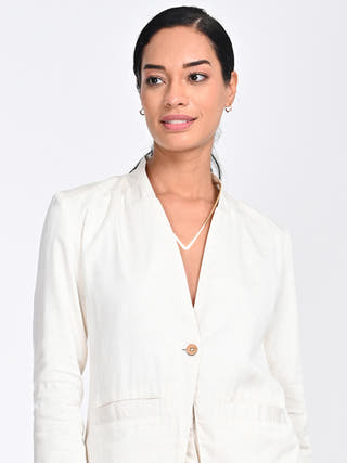 Cream No Lapel Blazer Pants Set Saltpetre