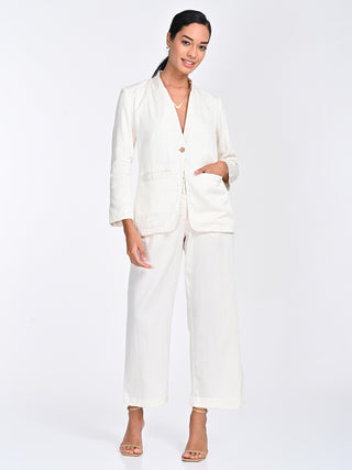 Cream No Lapel Blazer Pants Set Saltpetre