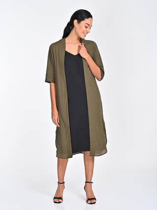 Olive Overlay Black Slip Dress Set Saltpetre