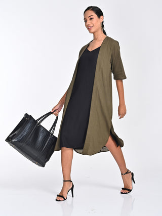 Olive Overlay Black Slip Dress Set Saltpetre