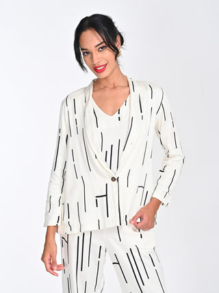 Modal Cream Cedar Print Shawl Collar Blazer Saltpetre