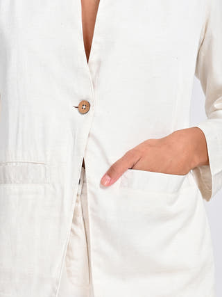 Cream No Lapel Blazer Pants Set Saltpetre
