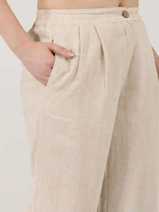 Linen beige Wide Leg Long Pants Saltpetre