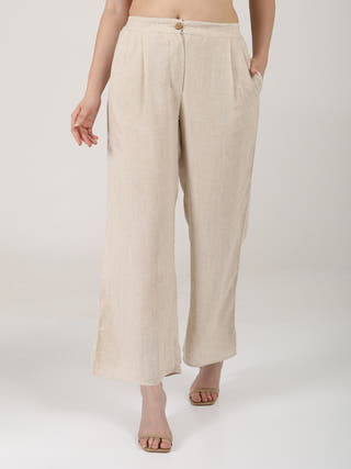 Brown Pleated Tunic With Beige Trousers Set Saltpetre