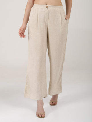 Linen beige Wide Leg Long Pants Saltpetre