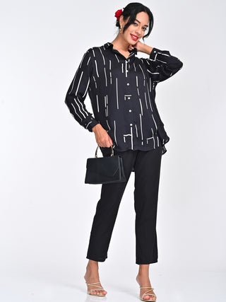 Black Cedar Print FullSleeve Shirt Pant Set Saltpetre