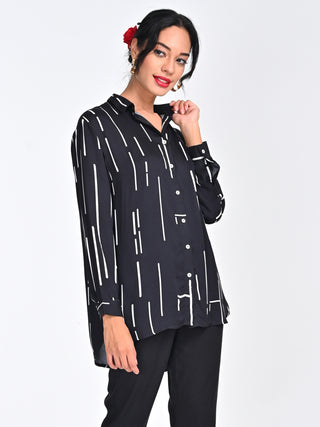 Modal Black Cedar Print Drop Shoulder Shirt Saltpetre