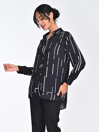 Modal Black Cedar Print Drop Shoulder Shirt Saltpetre