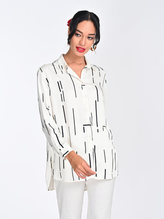 Modal Cream Cedar Print Drop Shoulder Shirt Saltpetre