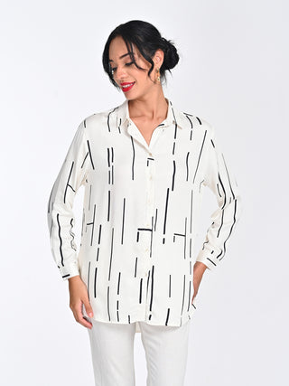 Modal Cream Cedar Print Drop Shoulder Shirt Saltpetre