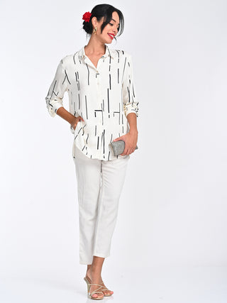 Cream Cedar Print Shirt Pants Set Saltpetre