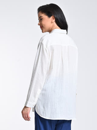 Linen Cream Spread Collar Shirt Saltpetre