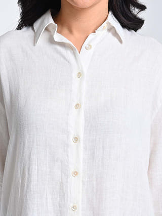 Linen Cream Spread Collar Shirt Saltpetre