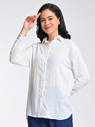 Linen Cream Spread Collar Shirt Saltpetre