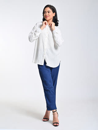 Linen Cream Spread Collar Shirt Saltpetre