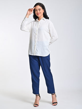 Solid Cream Shirt With Tapered Trousers Set Saltpetre