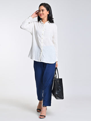 Solid Cream Shirt With Tapered Trousers Set Saltpetre