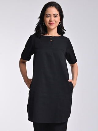 Solid Black Boat Neck Tunic Saltpetre