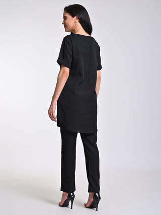Linen Black Tunic With Trousers Co-Ord Set Saltpetre