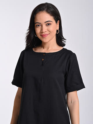 Linen Black Tunic With Trousers Co-Ord Set Saltpetre