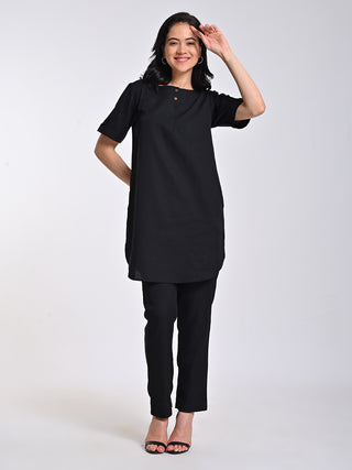 Linen Black Tunic With Trousers Co-Ord Set Saltpetre