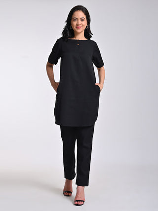 Linen Black Tunic With Trousers Co-Ord Set Saltpetre