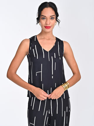 Modal Black Cedar Print Sleeveless Top Saltpetre