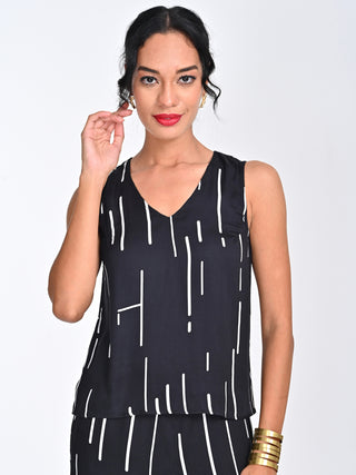 Modal Black Cedar Print Sleeveless Top Saltpetre