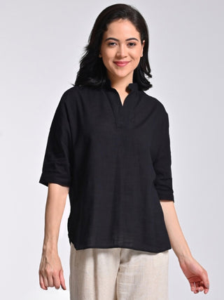 Black Drop Shoulder Sleeve Top Saltpetre