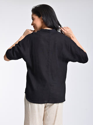 Solid Black Top With Wide Leg Pants Set Saltpetre
