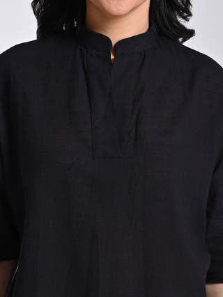 Solid Black Top With Wide Leg Pants Set Saltpetre