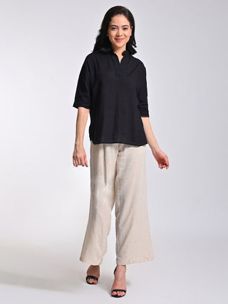 Solid Black Top With Wide Leg Pants Set Saltpetre