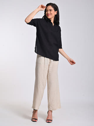 Solid Black Top With Wide Leg Pants Set Saltpetre